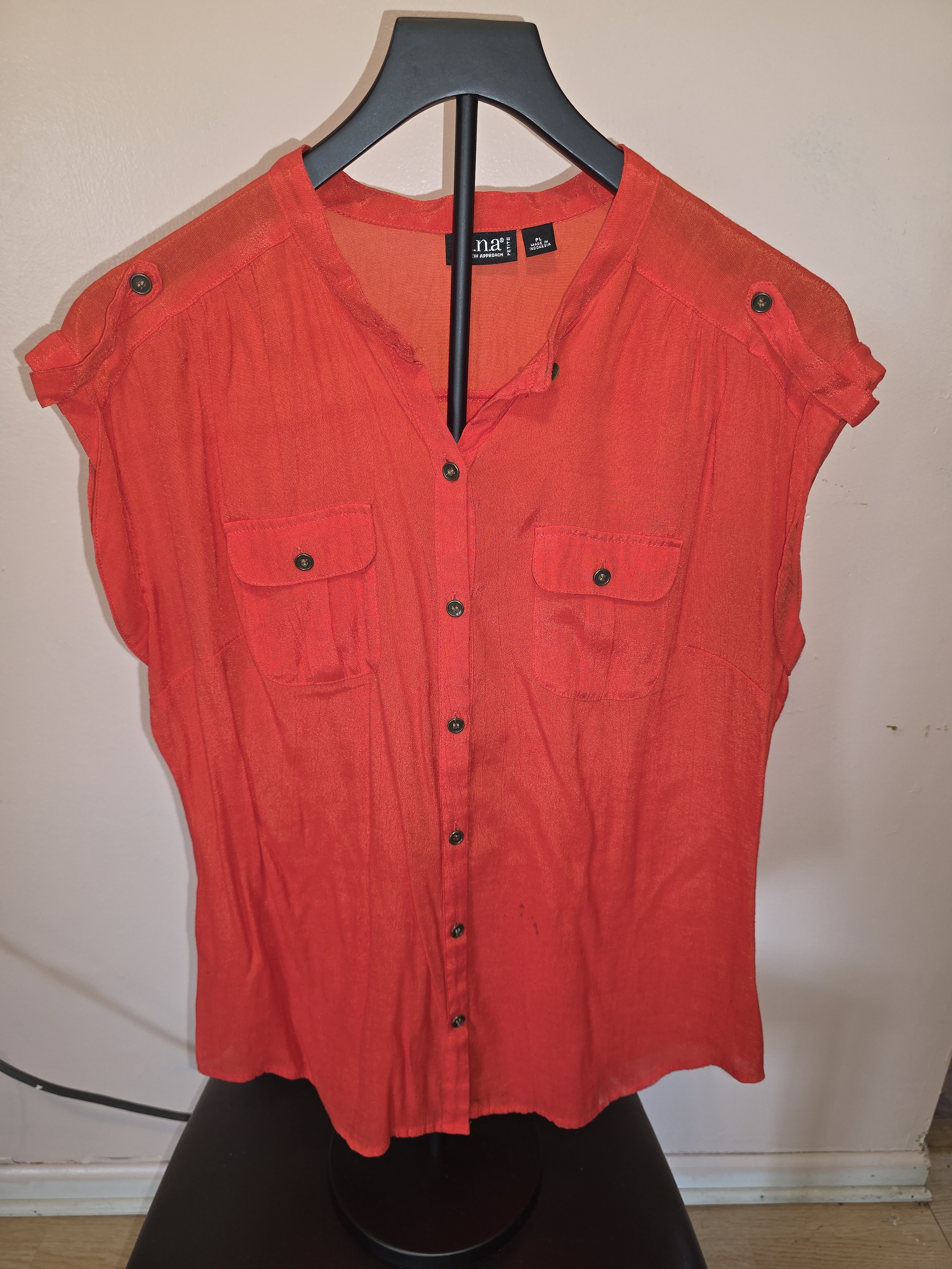 A.N.A Coral-Red Cap Sleeve Button Front Blouse